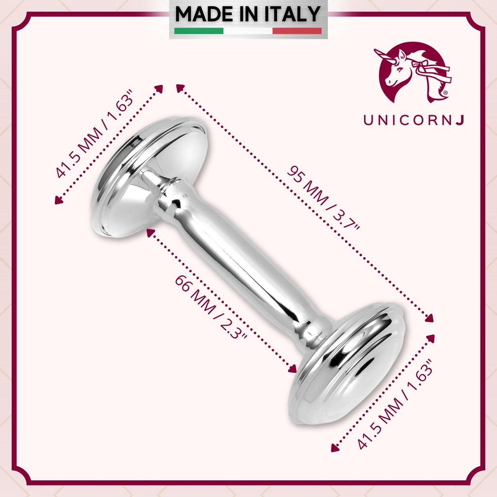 UNICORNJ Sterling Silver Keepsake Baby Rattle Barbell Personalized with Engraved Initials or Name | Complete with Gift Box | Gift for Baby | Made in Italy