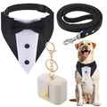 Locmeo 3 Pcs Dog Wedding Collar Outfit Include Dog Tuxedo Wedding Ring Bearer Wedding Ring Holder Pouch Box Adjustable Dog Neck Bow Tie with Leash for Pet Wedding(Tuxedo StyleL)